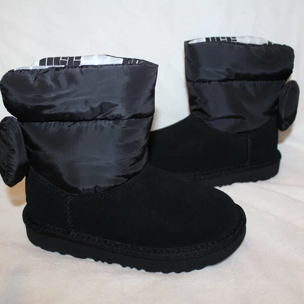 NIB UGG TODDLER BAILEY BOW SUEDE PUFFER WINTER SNOW‎ BOOTS BLACK